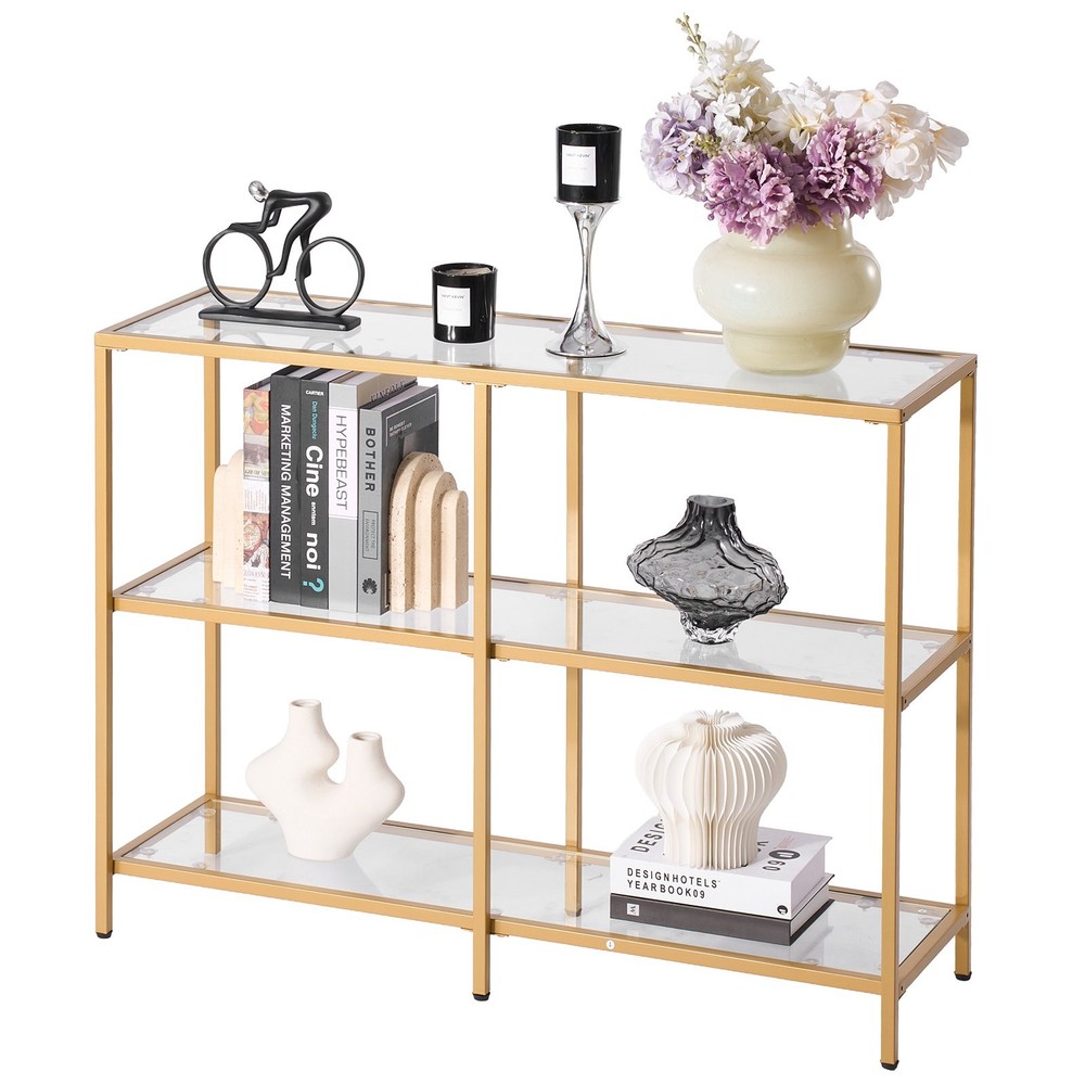 [New]3-Tier Glass Console Table,Modern Rectangle Sofa Side Table w/Tempered Glas