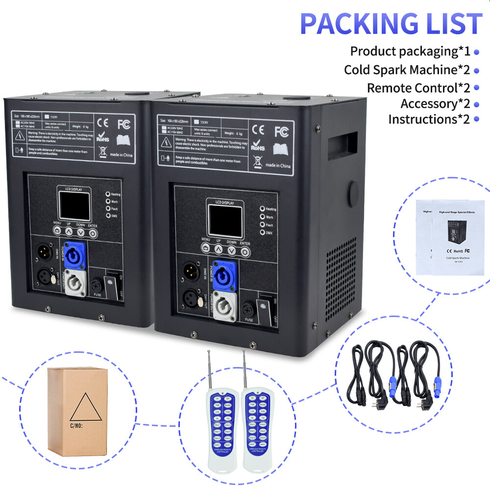 2Pcs 750W Cold Spark Machine Stage Effect DMX Firework Machine DJ Party Wedding