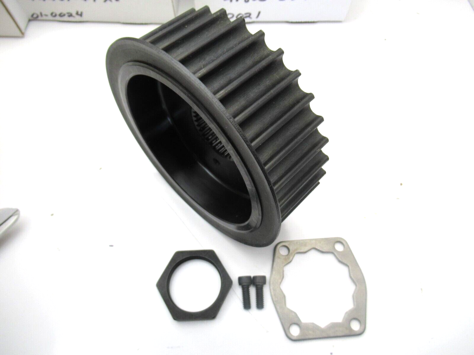 HARLEY BELT PULLEY, 34 TOOTH, With NUT, LOCK PLATE, AND SCREWS Fits 1985-2005