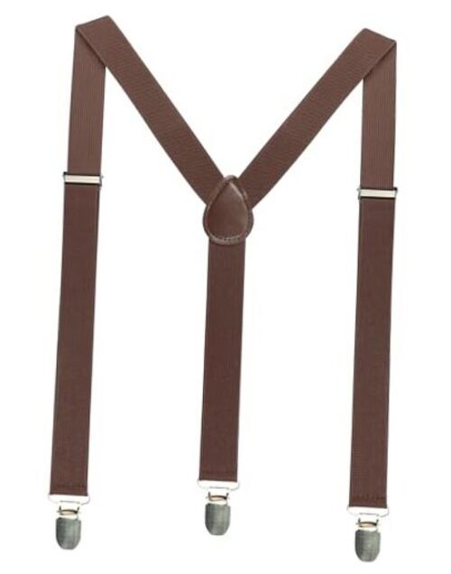 Solid Color Mens Suspender with 3 Strong Clips Adjustable Braces Brown