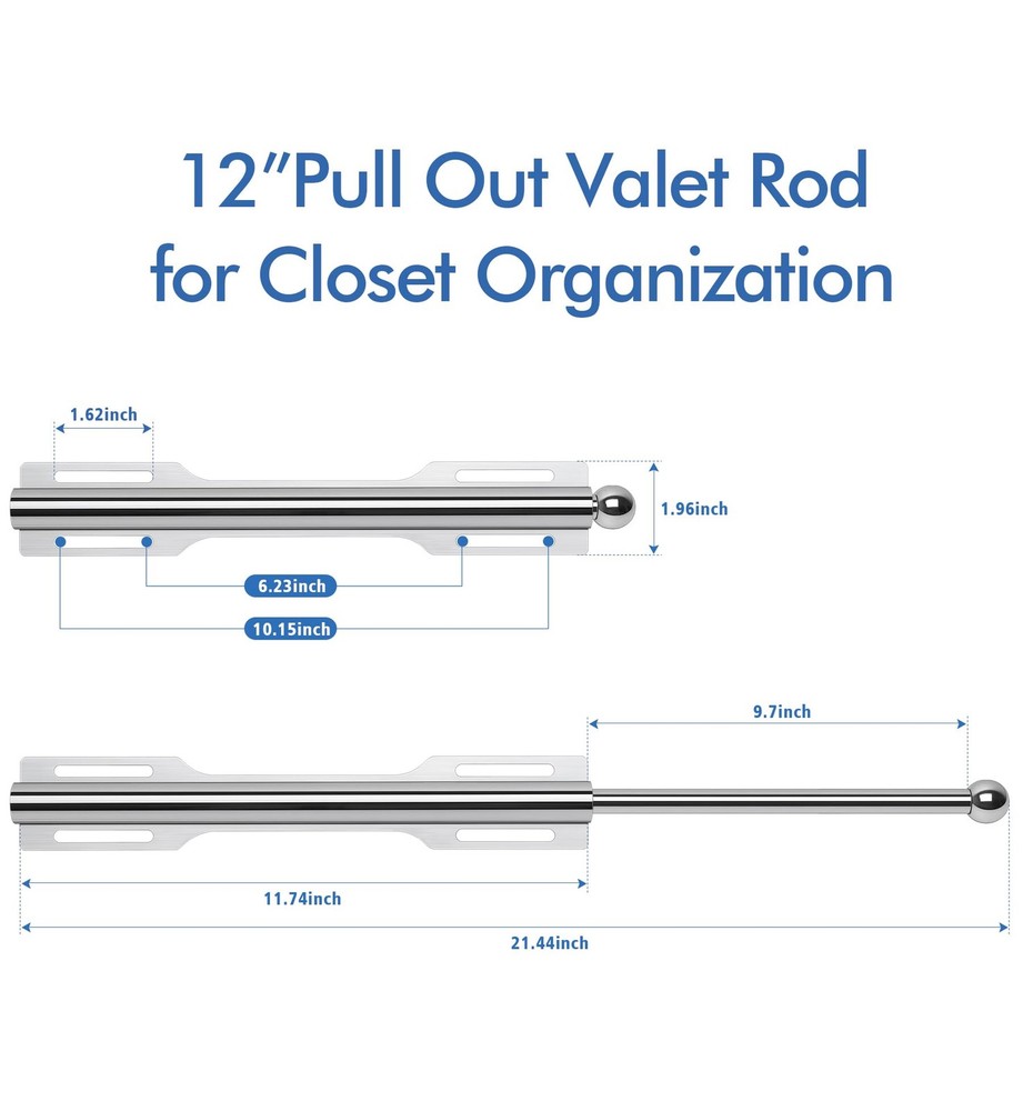12" Valet Rod for Closet Pull Out (1 Pack, Chrome)