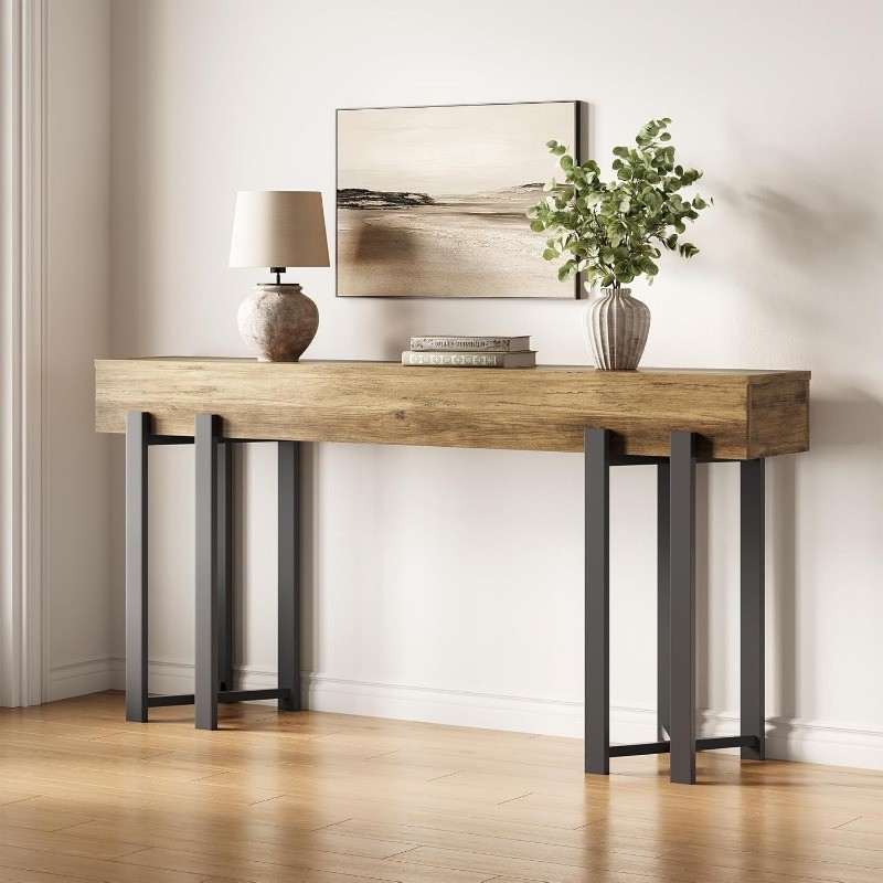 63-Inch Console Table Entryway, Industrial Behind Couch Table, Minimalist Sofa