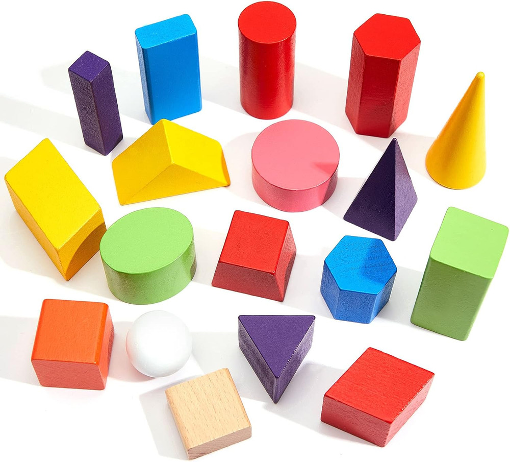 18 Pcs Large 3D Shapes for Teaching Math Manipulatives Geometric Solids Blocks M