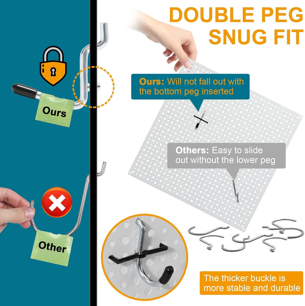 1/4 Inch Extra Thick Pegboard Hooks,Only Suitable for 1/4" Pegboard Board,Metal