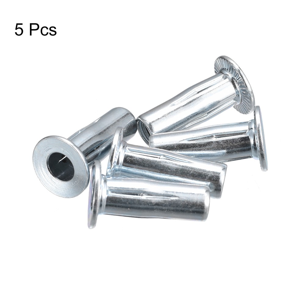 5pcs M6 Multi-Grip Rivet Nuts Pre-Bulbed Shank Flat Head Threaded Insert Nuts