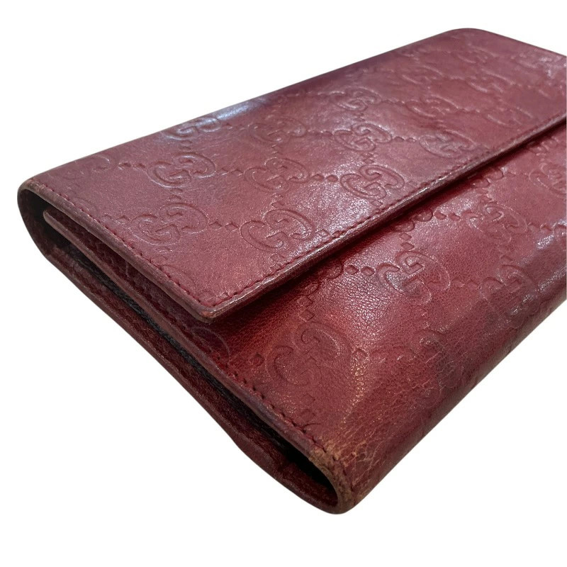 Gucci Bifold Wallet Wine Red Leather Long Box