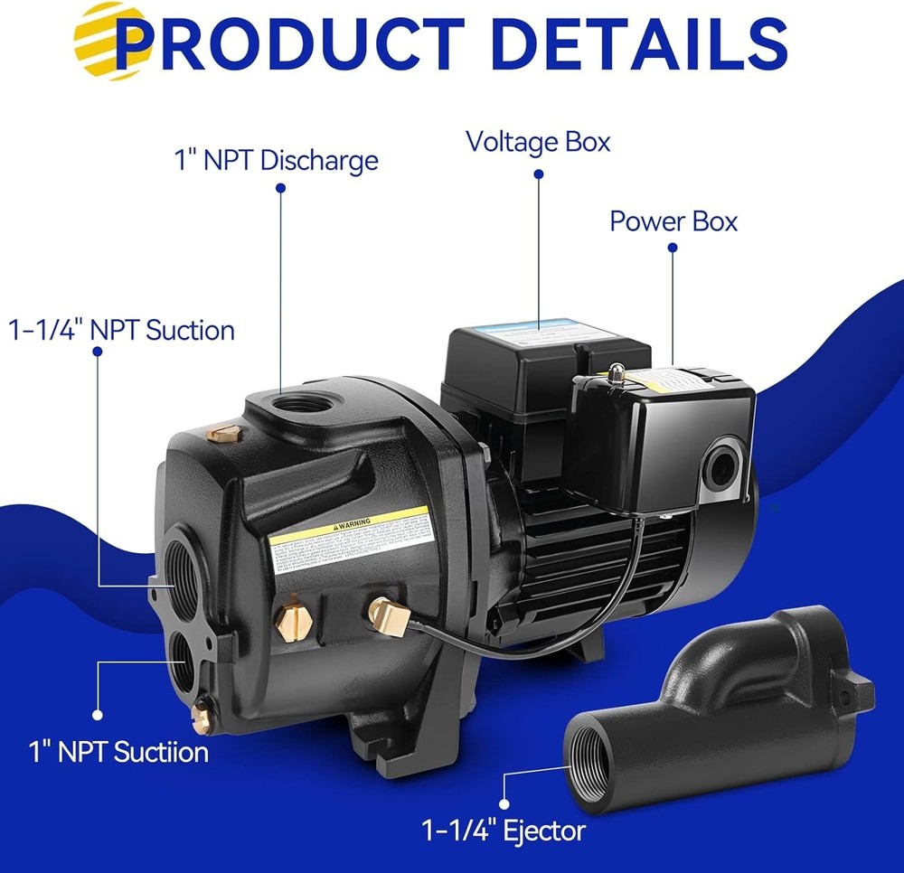 High Efficiency Cast Iron Well Pump with Automatic Pressure Switch - 25.9 GPM