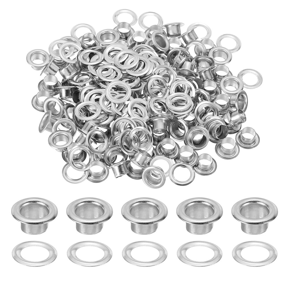 100 Sets Grommets Eyelets, 4mm Brass Self Backing Eyelets, Silver Tone