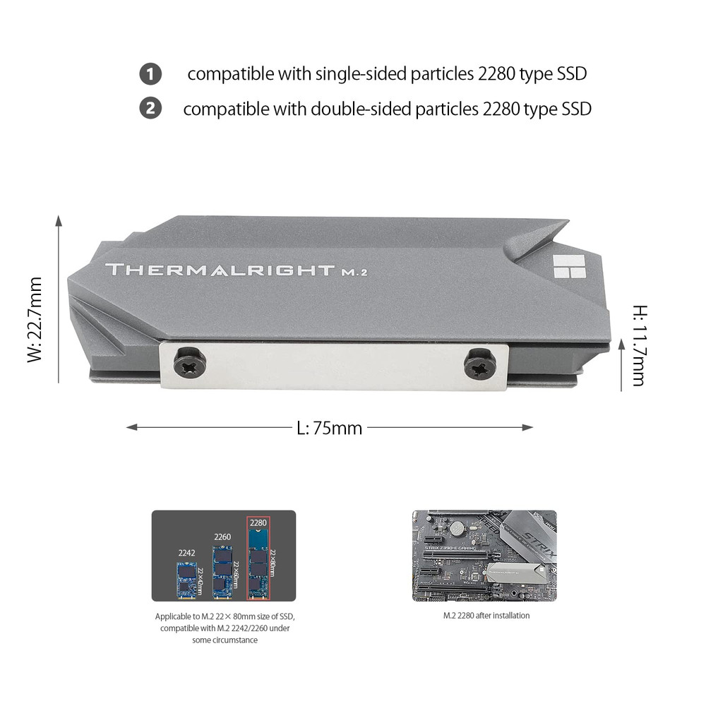 M.2 2280 SSD Heatsink, High Performance Double Side Thermal Pad