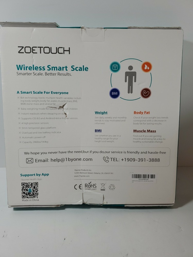 ZOETOUCH Bluetooth Body Fat Scale with iOS & Android App, Smart Digital Bathroom