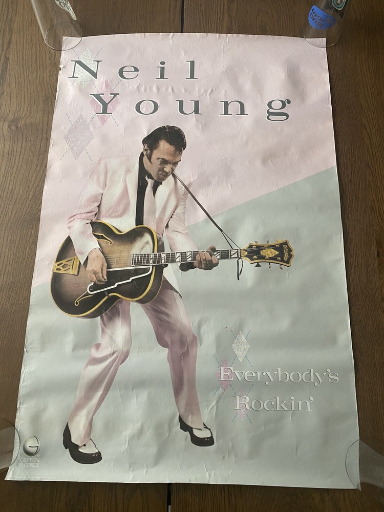 Neil Young Poster Shocking Pinks Promo EVERYBODY'S ROCKIN' Album GEFFEN 1983