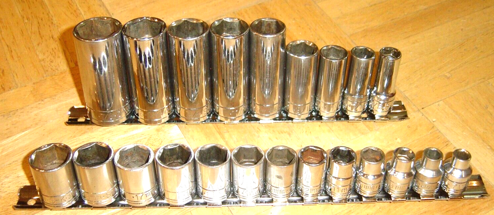 S-K TOOLS 22 PIECE 3/8 DRIVE DEEP SAE. & SHORT METRIC SOCKET SETS