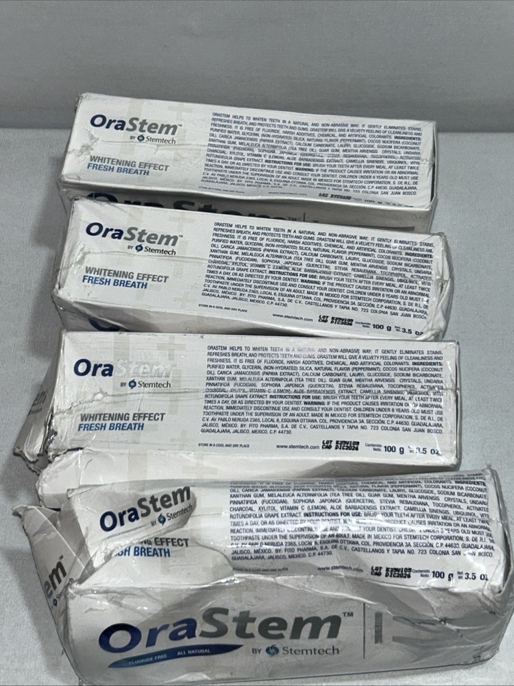 4 Sealed Orastem Fluoride Free Toothpaste 3.5 Oz, Damaged Packaging