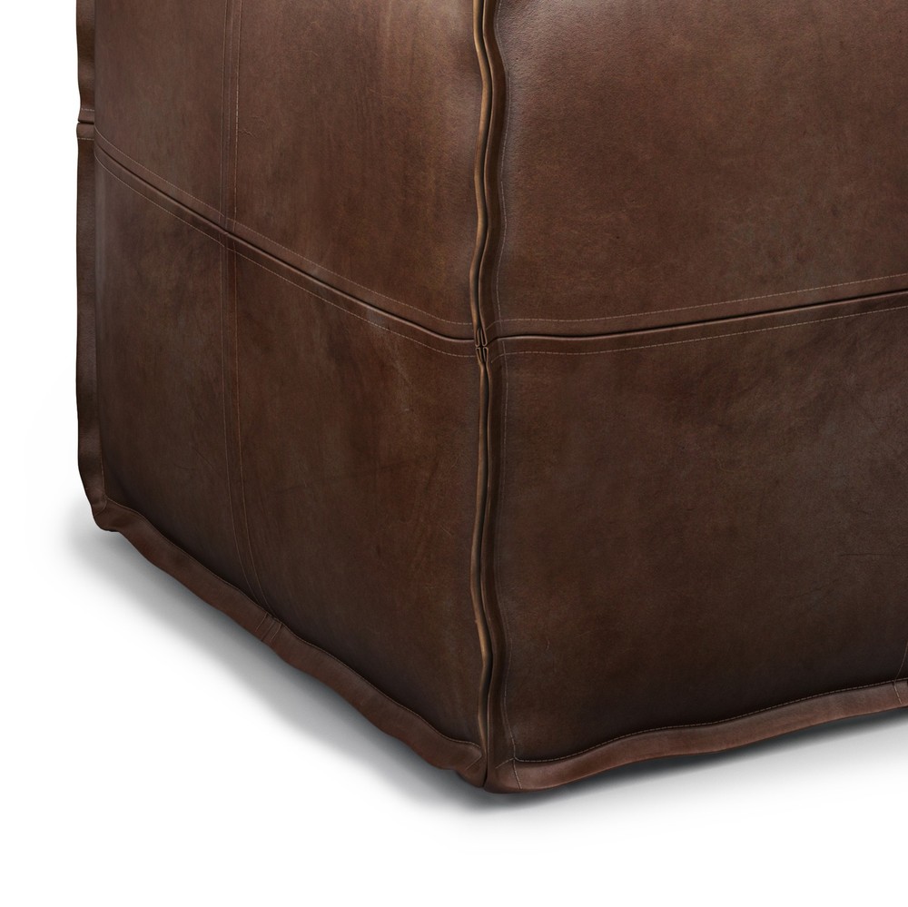 Brody - Square Pouf - Distressed Dark Brown