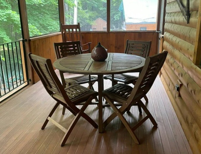 Round Eucalyptus Folding Table Outdoor Patio Deck Pool Side Dining Wood Serving