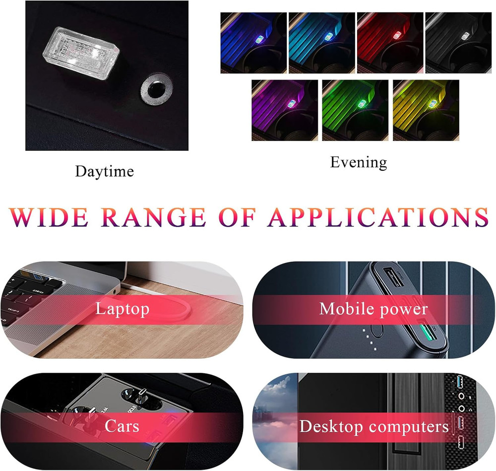 4 PCS USB LED Car Interior Atmosphere Lamp, Plug-In USB Interface Trunk Ambient