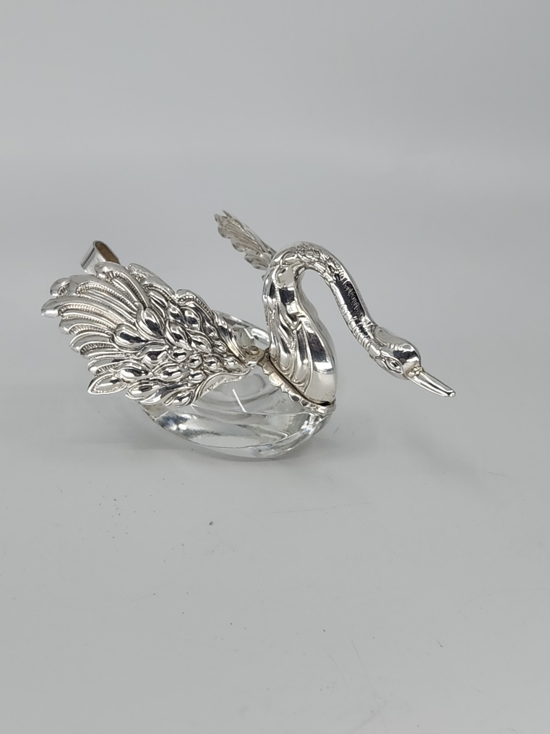 Vintage ALBO 835 Silver Crystal Swan Salt Pepper Cellars Albert Bodemer STAMPED