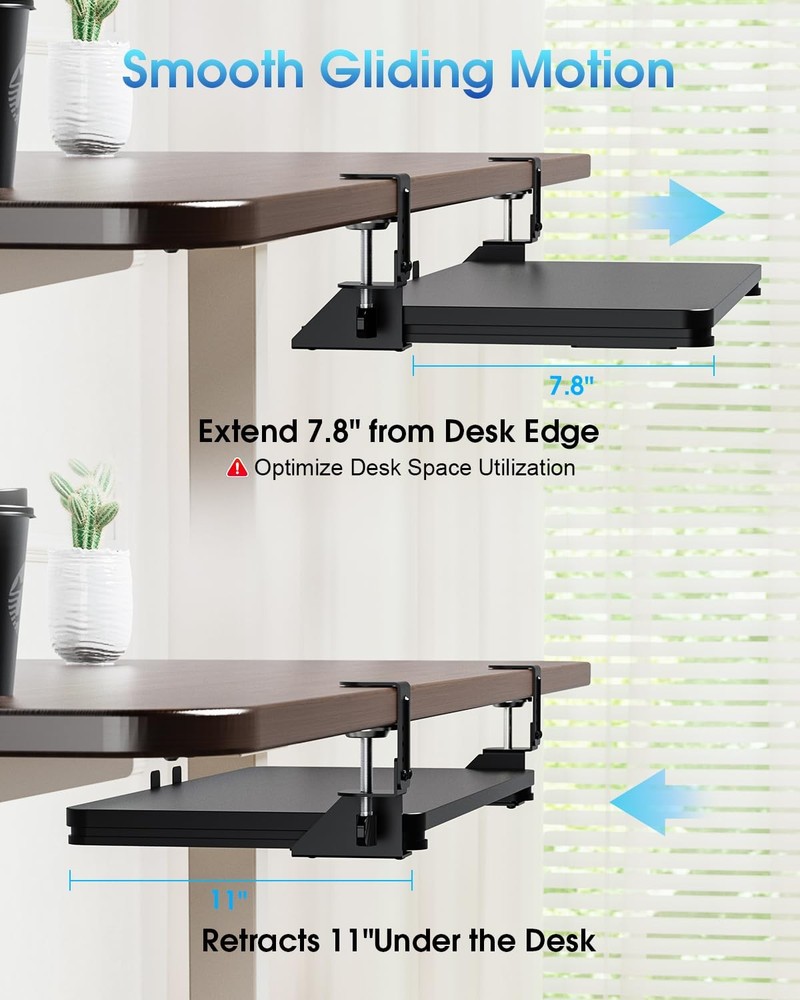 Large Keyboard Tray Under Desk, Pull Out Keyboard & Mouse Tray with Adjustabl...