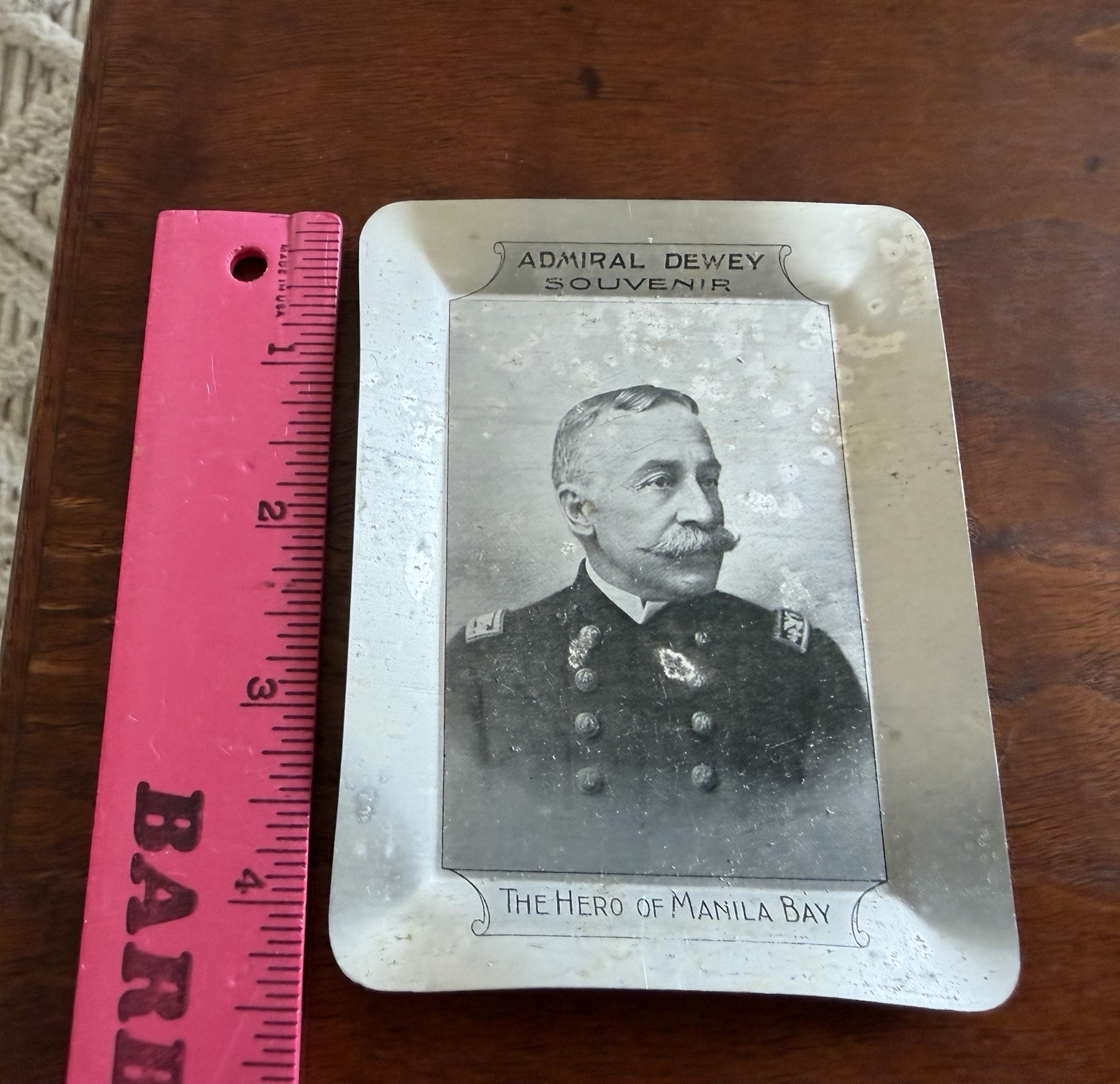 Antique Spanish-Am War Admiral Dewey Naval Souvenir Aluminum Tray Navy Naval USN