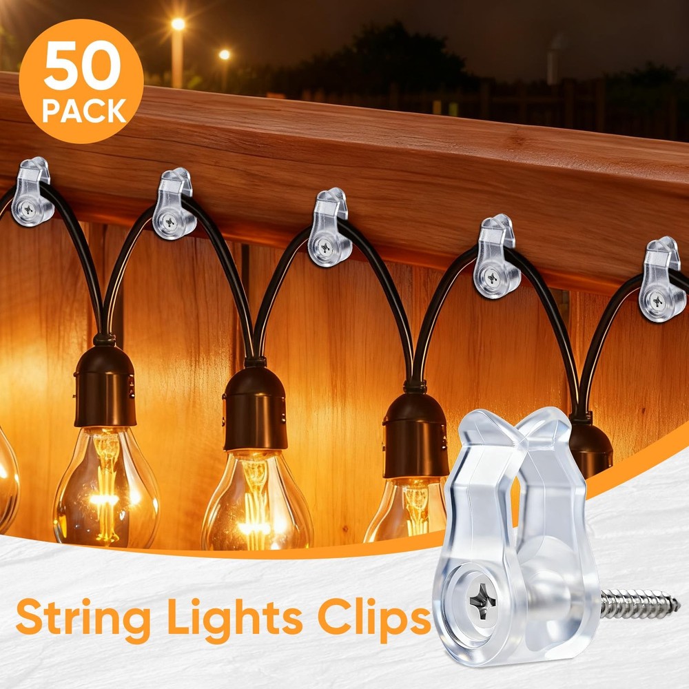 50 PCS Cable Wire Clips Clear, Outdoor String Light Clips, Christmas Light Cl...