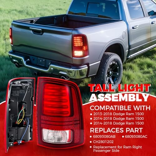 SHINEHONE Ram Tail Light Assembly Compatible With 2013 Red Right Passenger Side