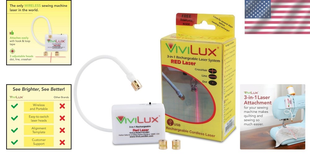 Effortless Sewing Accuracy: 3-in-1 Rechargeable Red Laser Alignment System
