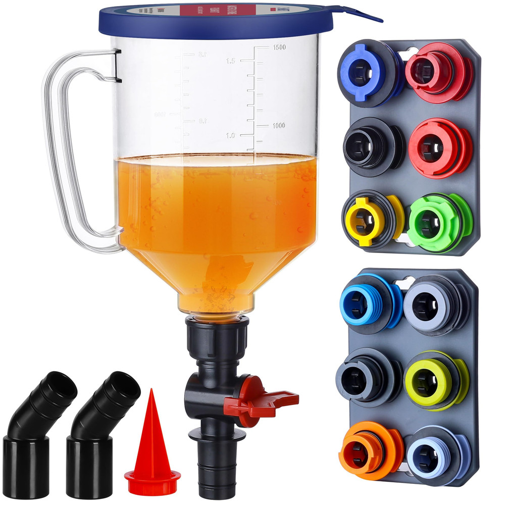 SMART JERRY - Spill-Proof Engine Oil Transparent Funnel + Colorful Adapters