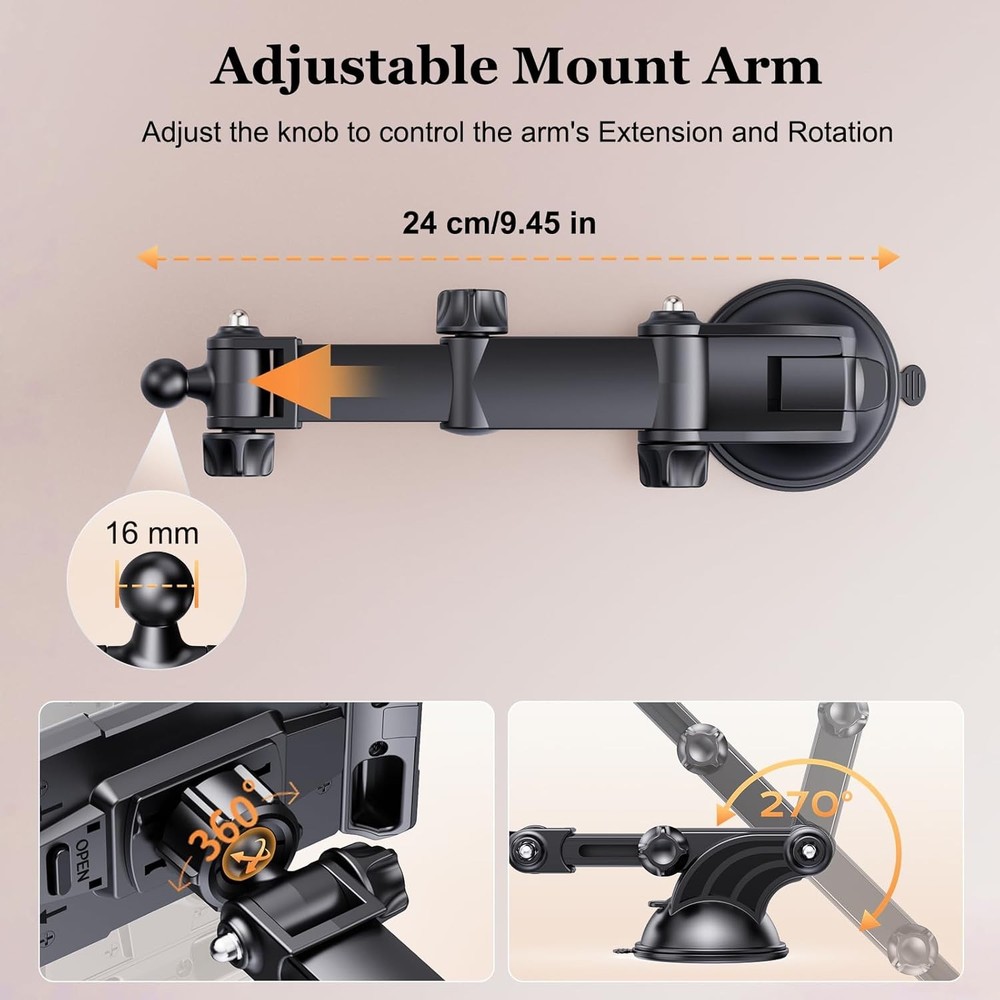 OHLPRO Tablet Holder for Car Dashboard [Suction Cup Mount] Windshield Black