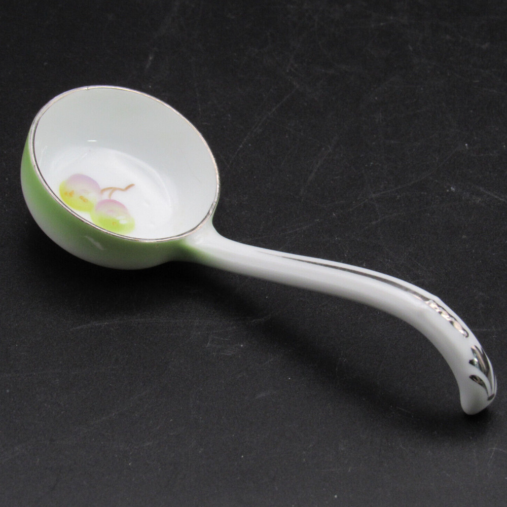 Noritake Jam Spoon, Morimura, 5" Long, Light Green & Silver, Fruit, Hand Painted