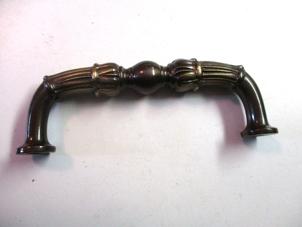 Solid Dark Brass Heavy Quality Traditional Drawer Pull Handle 3" Centers '70 Vtg
