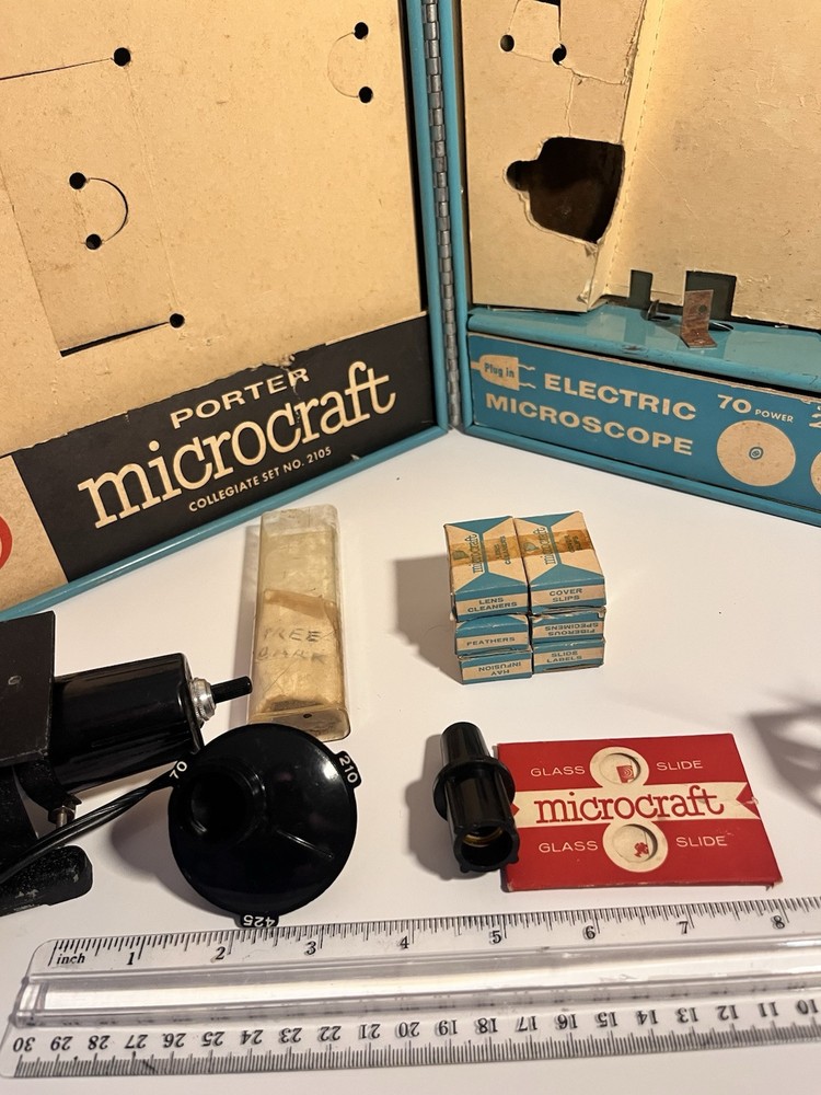 Vintage Porter Microcraft Microscope Lab Kit #2105 Electric Light Working