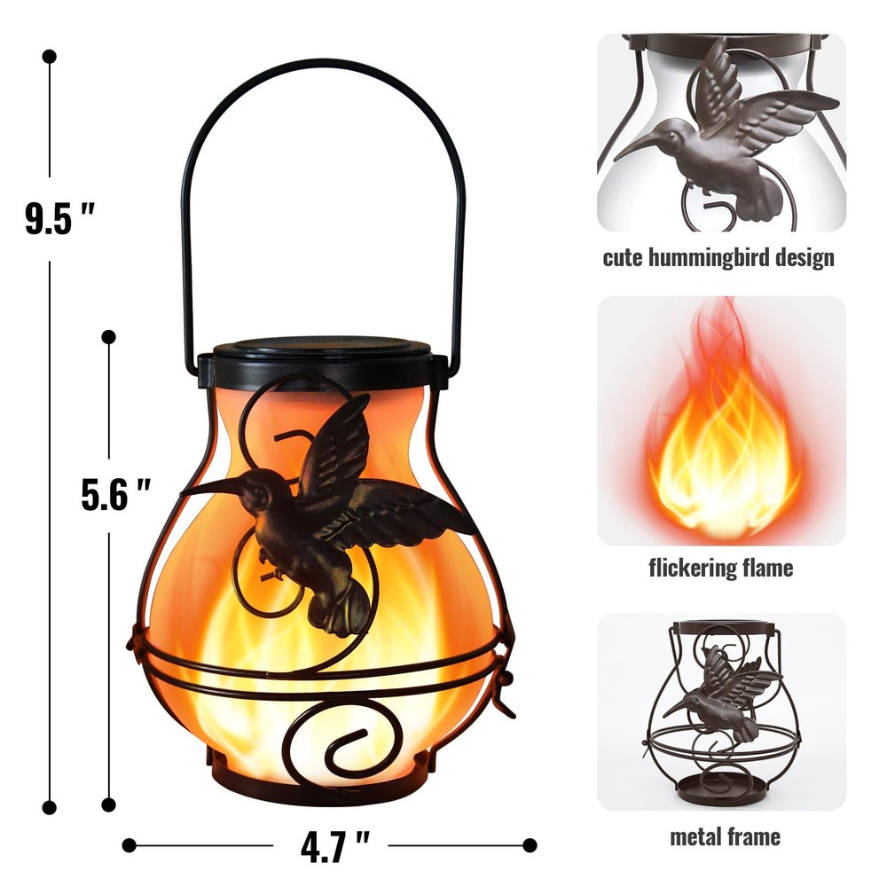 2 Pack Solar Lanterns Outdoor Waterproof Flickering Flame 2 pack, Brown
