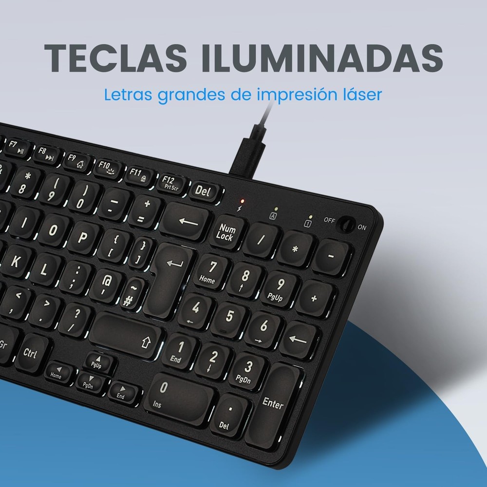 PERIBOARD-333 Teclado Compacto USB retroiluminado con Cable - Teclas de tijer...