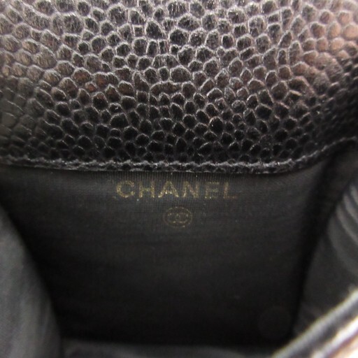 CHANEL Leather Cigarette Case Black Caviar Coco Mark Used