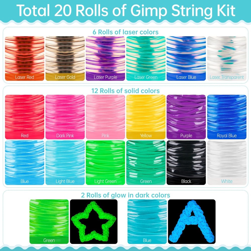 Tresotoyo Lanyard String, 20 Rolls Gimp Plastic Strings Multicolors