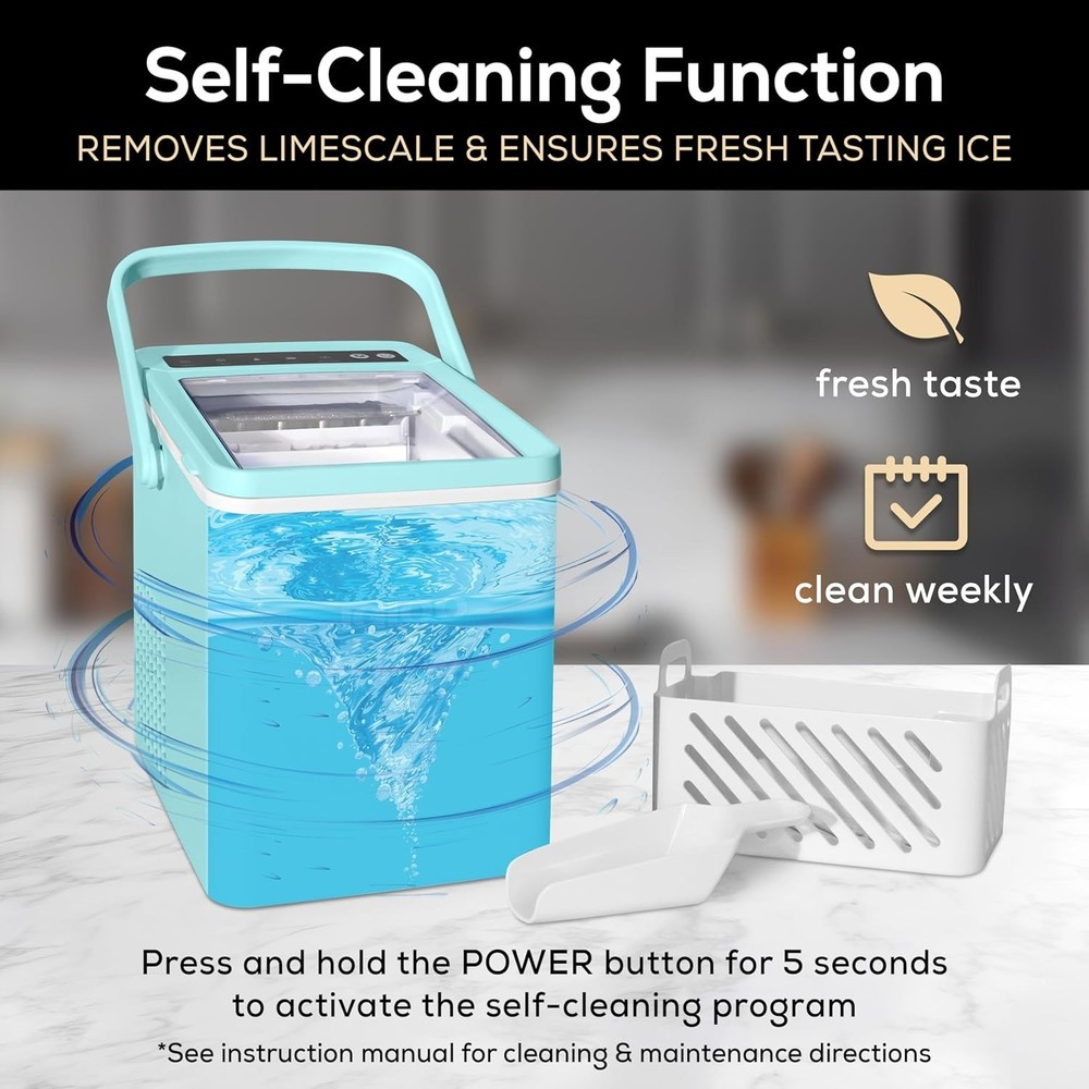 Automatic Self-Cleaning Portable Electric Countertop Ice Maker Machine with H...