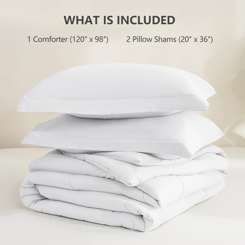 CozyLux Oversized King Comforter Set, 3 Pieces White King,