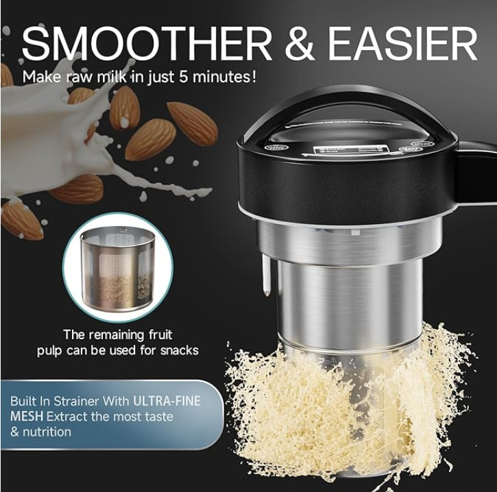 Nut Milk Maker (Built-in Filter) 50oz, Automatic Cleaning, 304 Stainless Steel