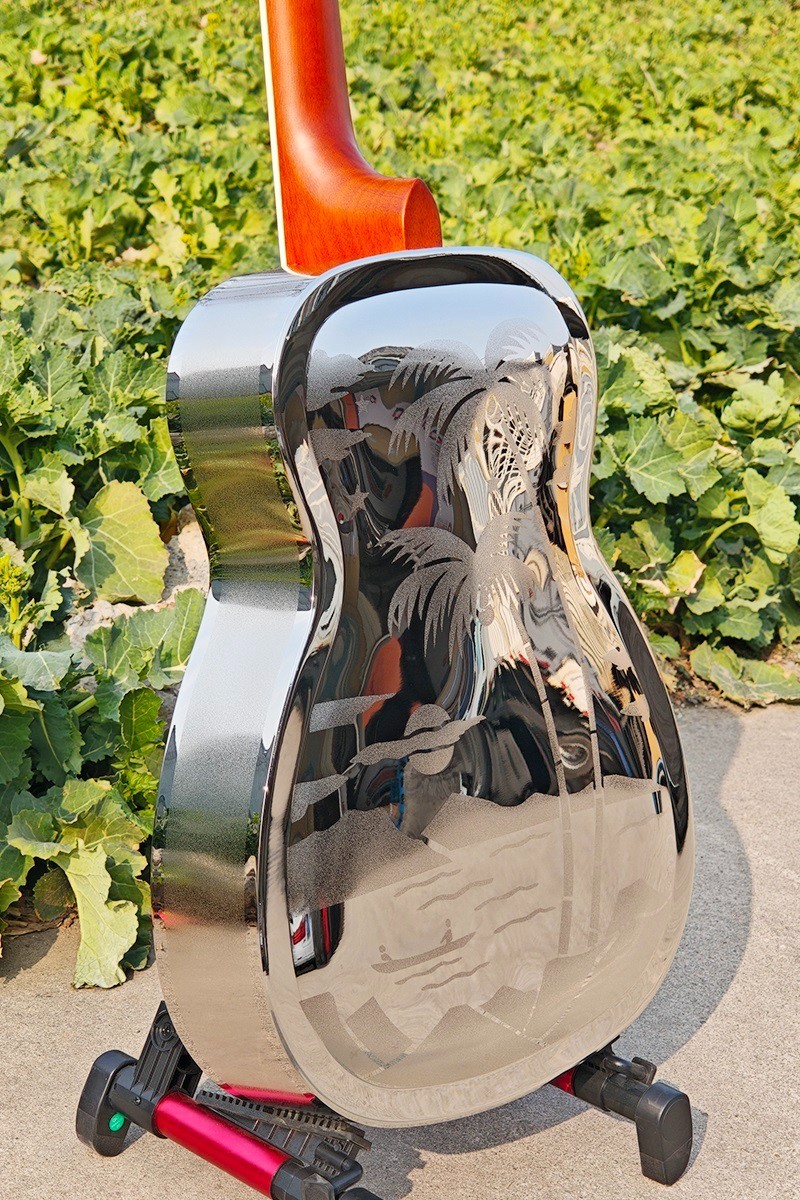 Aiersi O Style Glossy Tree Pattern Brass Resonator Guitar with Hard Case