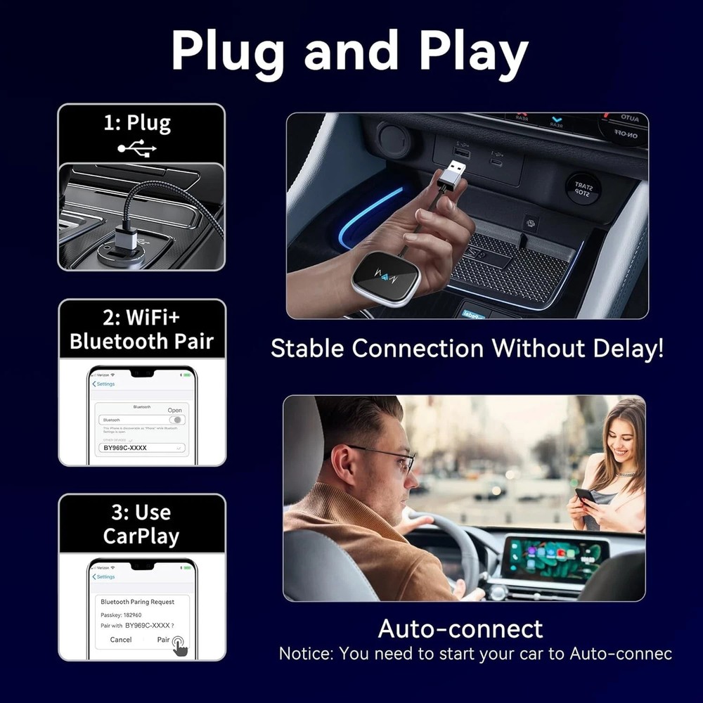 Android Auto Wireless Adapter, Wireless Carplay Adapter, Latest NFC Touchscreen