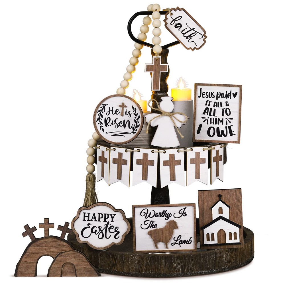 Amyhill 17 Pcs Easter Tiered Tray Decor Religious Multicolor