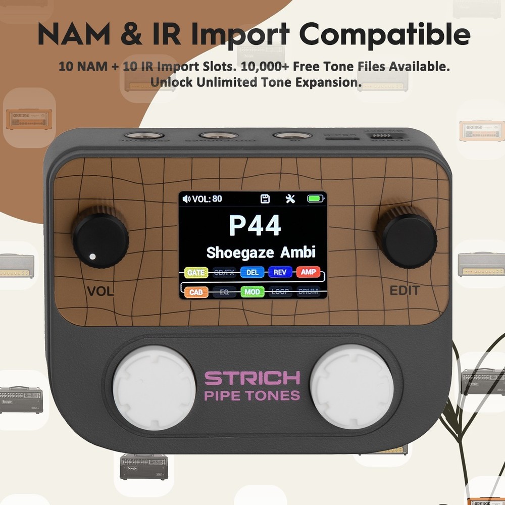 STRICH Pipe Tones Pocket Multi-Effects Processor with Foot Pedal (Dark Gray)