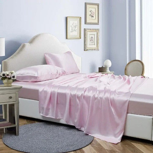 Luxury Satin Queen Size Bed Sheets Set KingFitted Sheet Flat Sheet Bed Sets