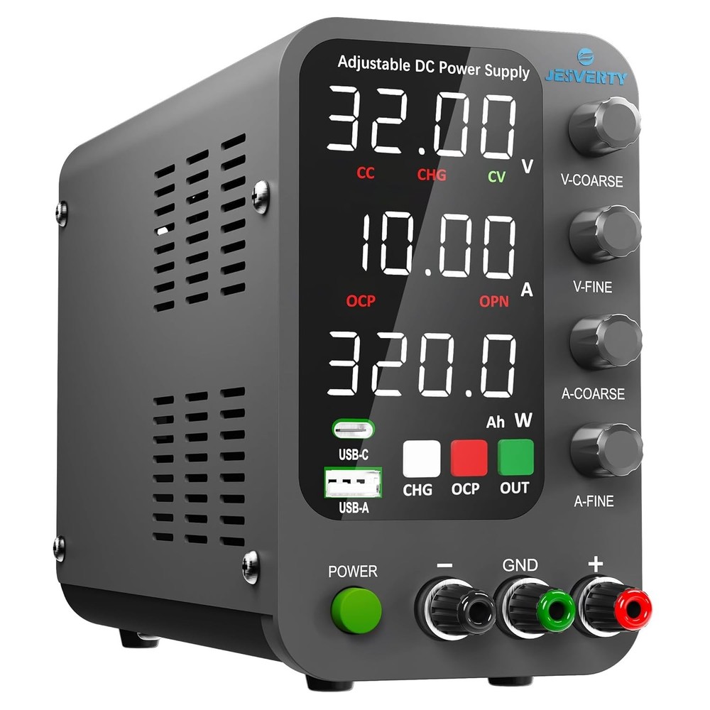 DC Power Supply Variable 0-32V 0-10A Bench Charger USB-C Quick Charge