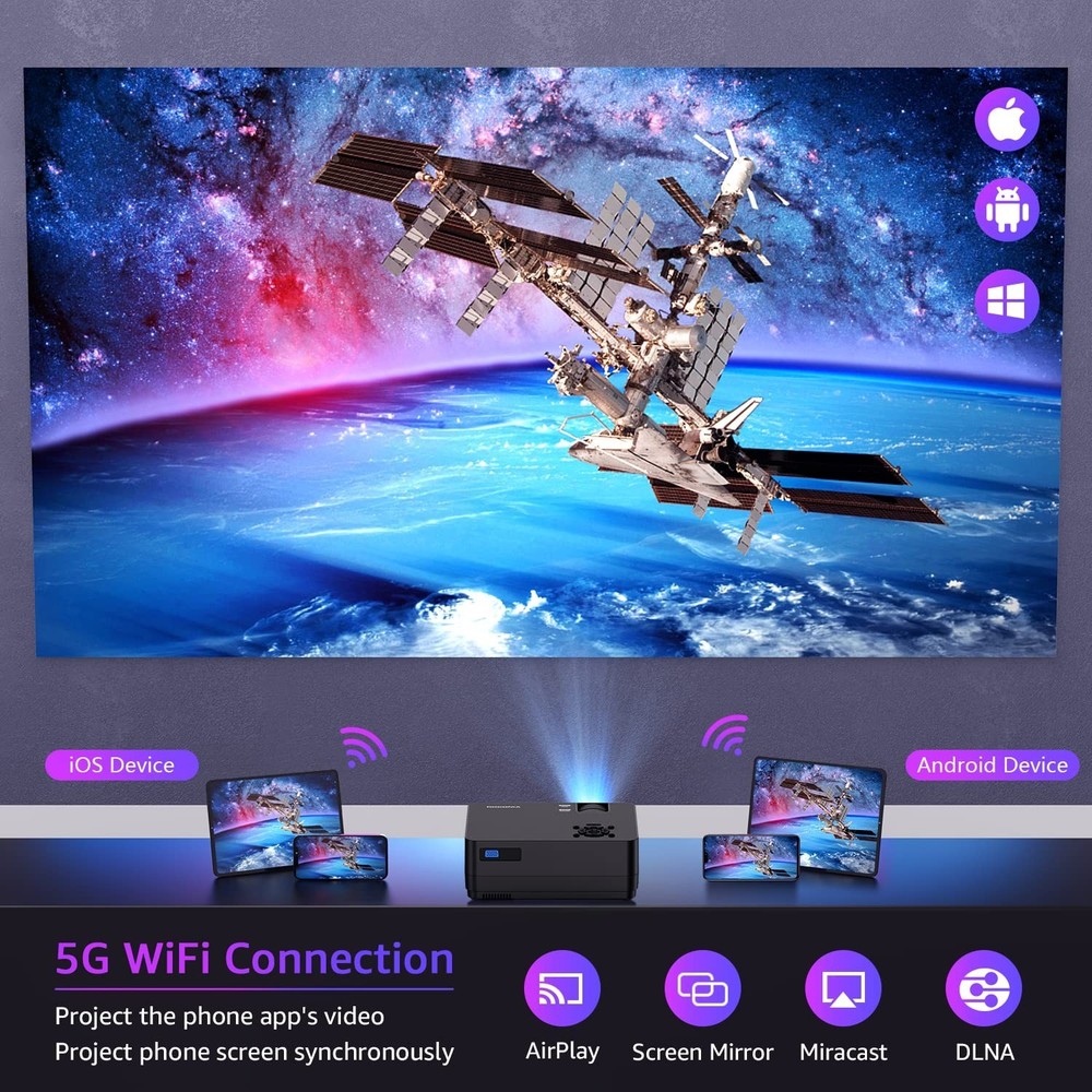 Projector with 5G WiFi and Bluetooth, Native 1080P Projector[Projector Screen...