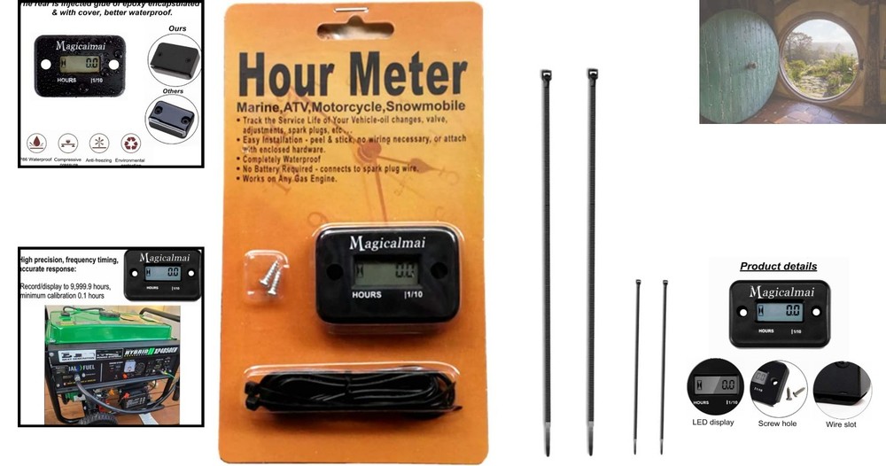 Advanced Inductive Hour Meter for Engine Maintenance - Easy Installation, Black