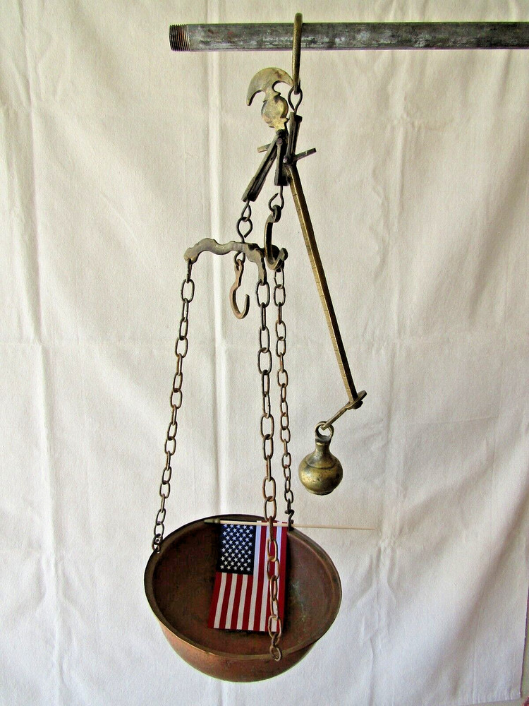 antique brass & copper hanging scale