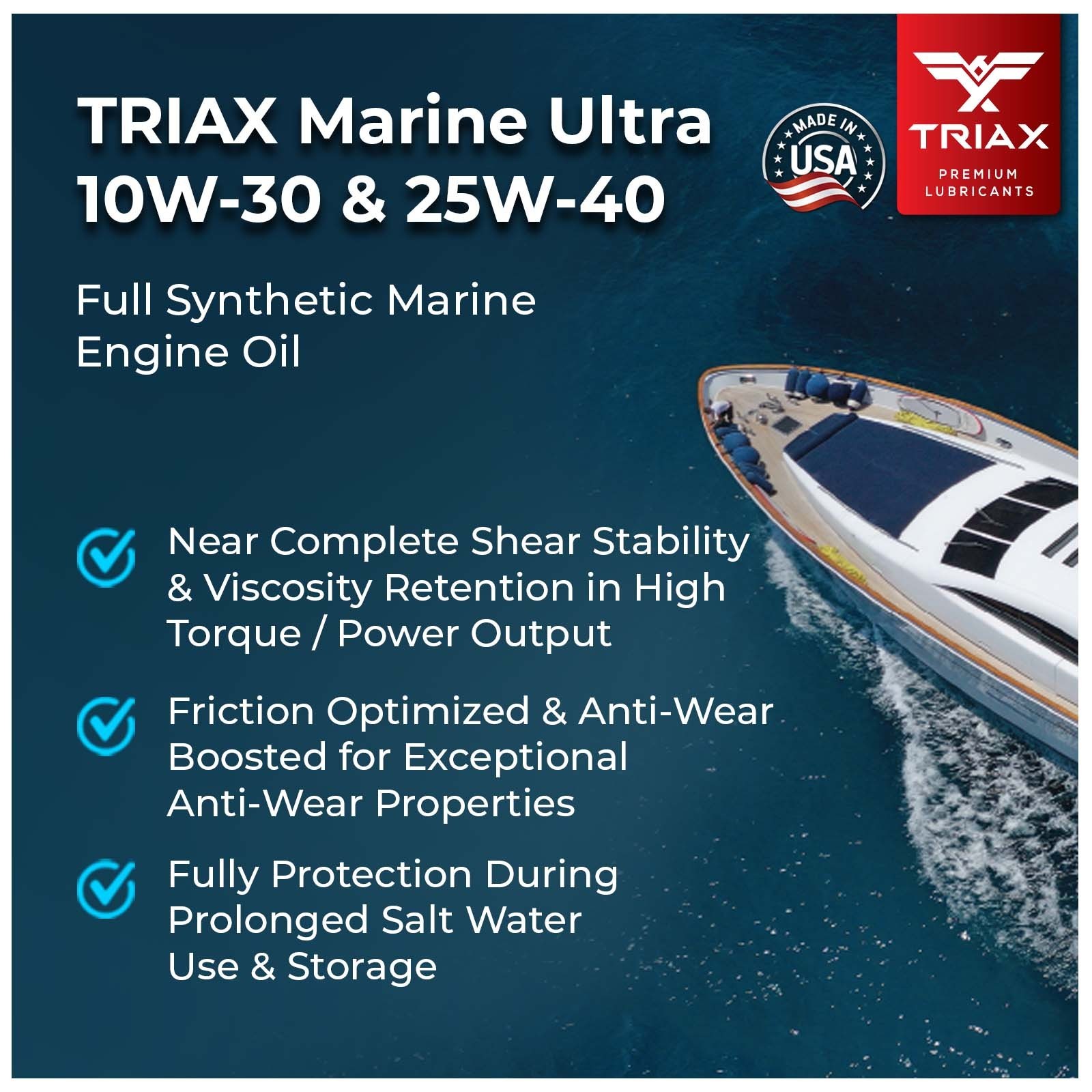 TRIAX Marine Ultra 25W-40 4-Stroke Full Synthetic Engine Oil (5 Quart - 3 Pack)