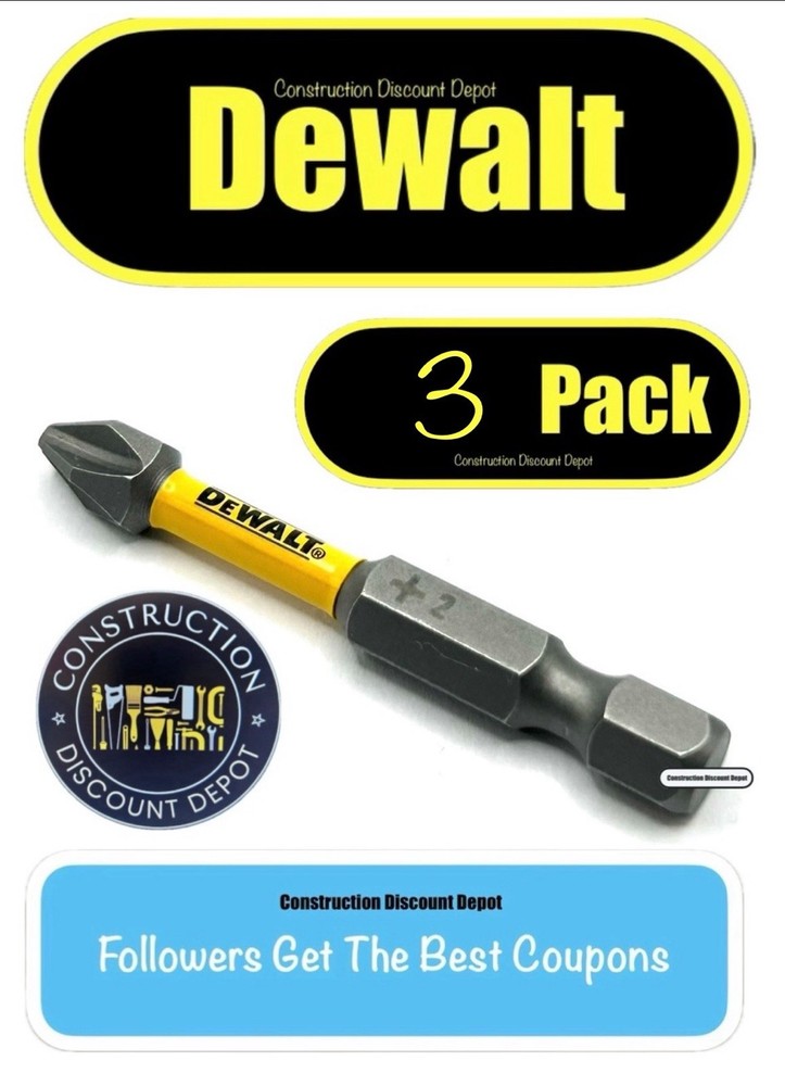 3 Pack DeWalt Maxfit Ultra 2" Phillips #2 Bit PH2 2 in. IMPACT READY