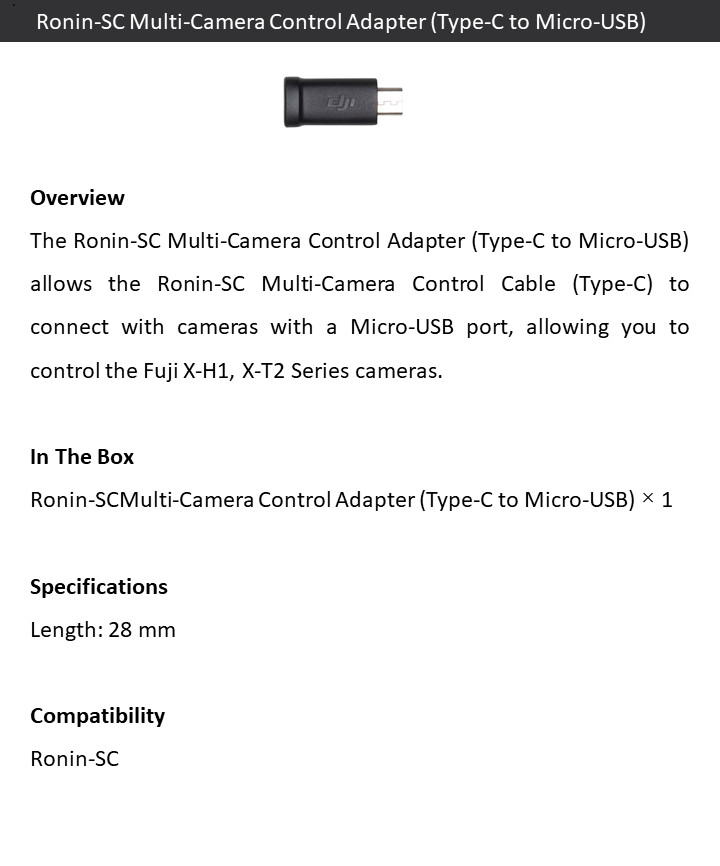 Ronin-SC Multi-Camera Control Adapter – Type-C to Micro-USB for Fujifilm